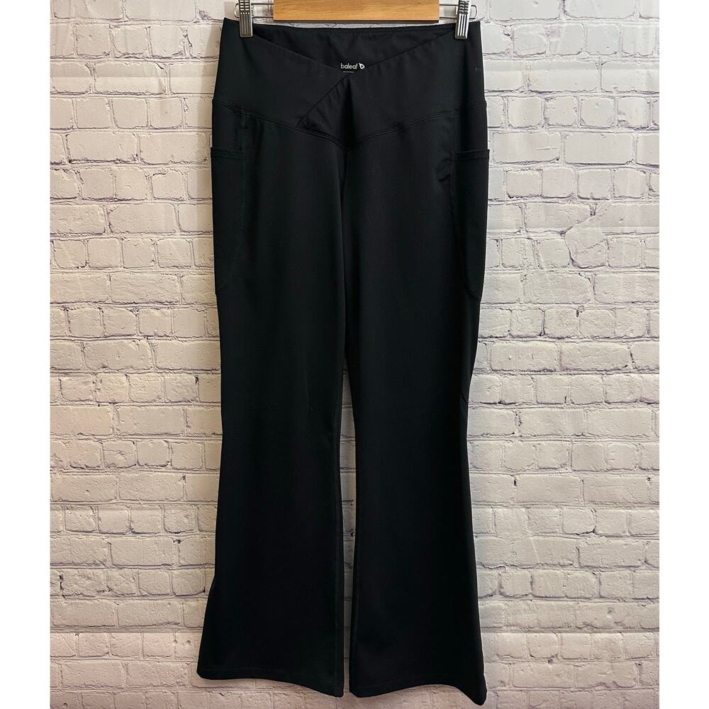 Baleaf Black Flared Yoga Pants Crossover Waist Band Women's Large Pockets